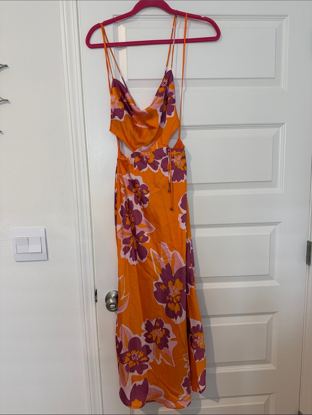 Floral Spaghetti-Strap Maxi Dress - Orange & Purple